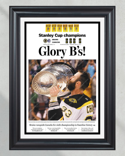 2011 Boston Bruins Stanley Cup Champion Framed Front Page Newspaper Print Boston Garden - Title Game Frames