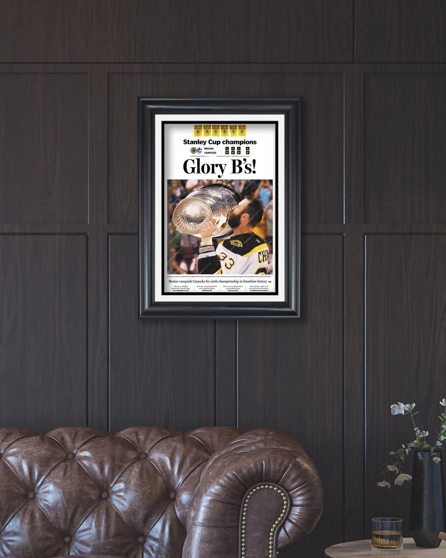 2011 Boston Bruins Stanley Cup Champion Framed Front Page Newspaper Print Boston Garden - Title Game Frames