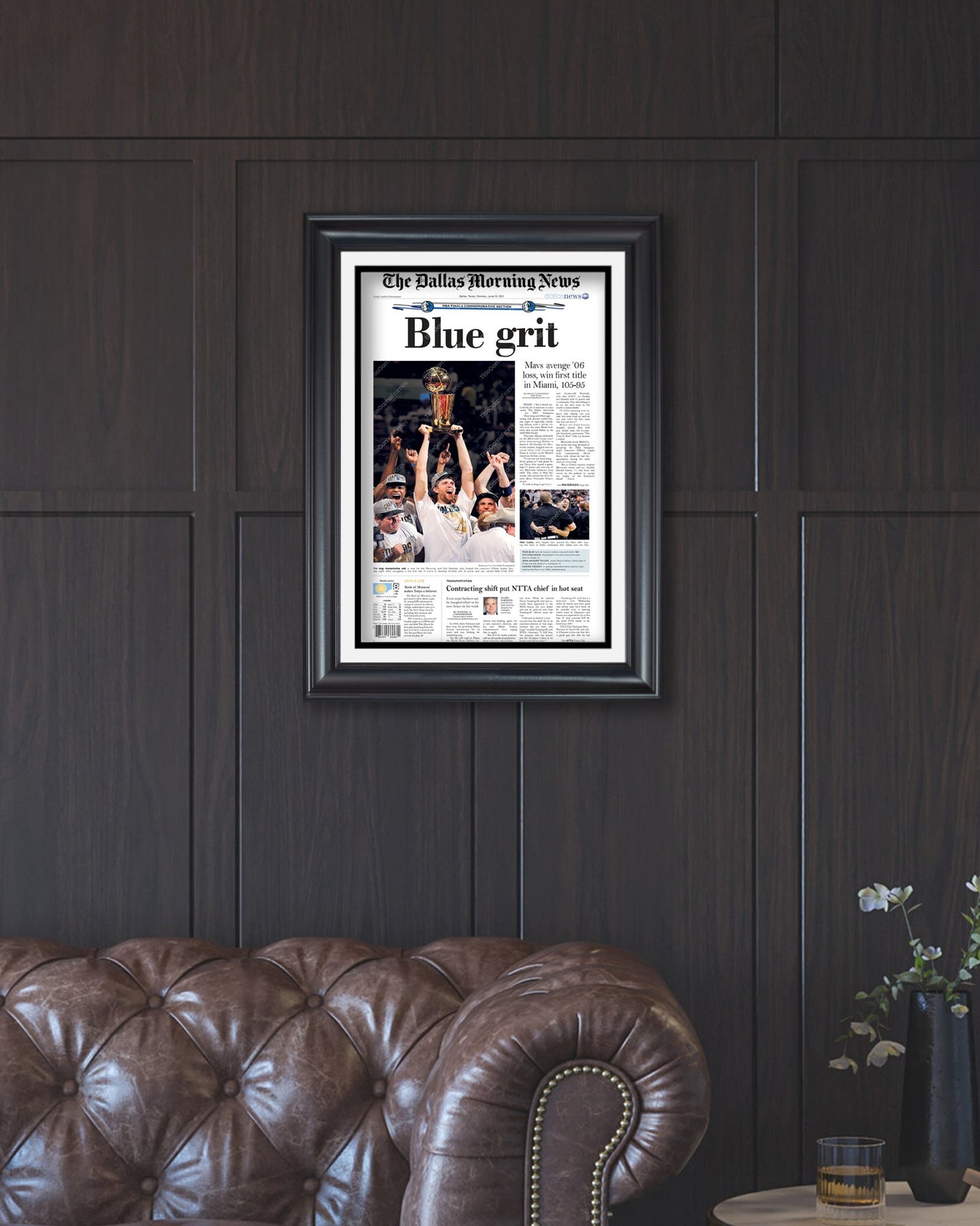 2011 Dallas Mavericks NBA Basketball Championship 'Blue grit' Framed Newspaper - Title Game Frames