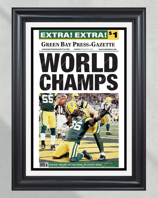 2011 Green Bay Packers Super Bowl Champions XLV 45 Framed Front Page Newspaper Print Lambeau Field - Title Game Frames