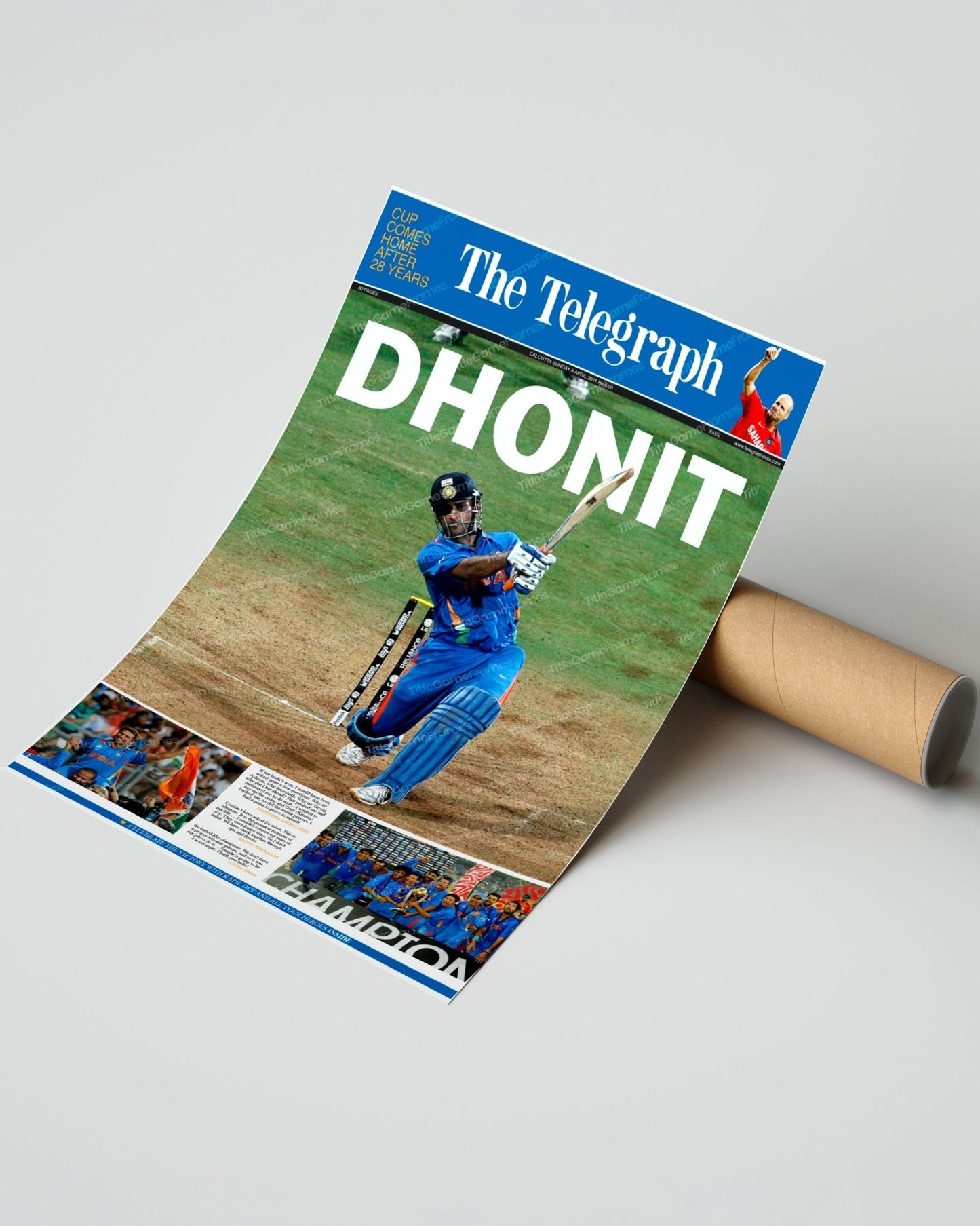 2011 India World Cup Cricket Champions Framed Front Page Newspaper Print Dhoni - Title Game Frames