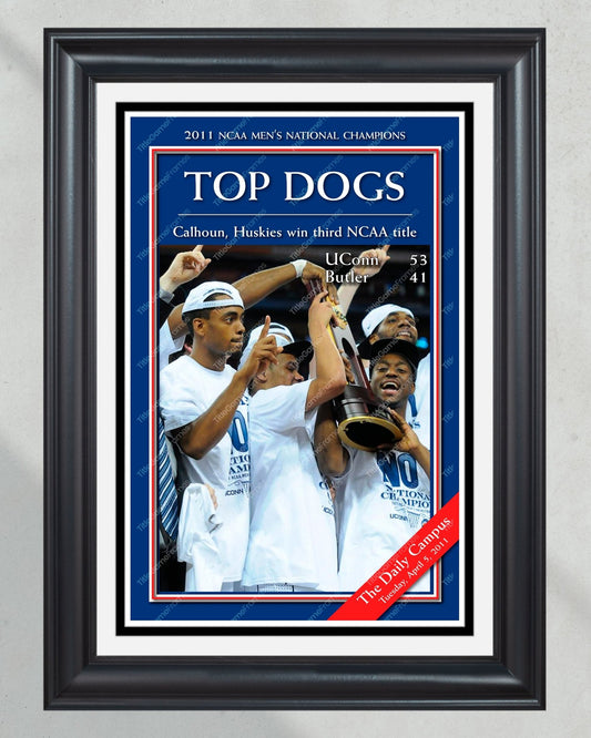 2011 UConn Huskies 'TOP DOGS' NCAA Championship Framed Newspaper - Title Game Frames