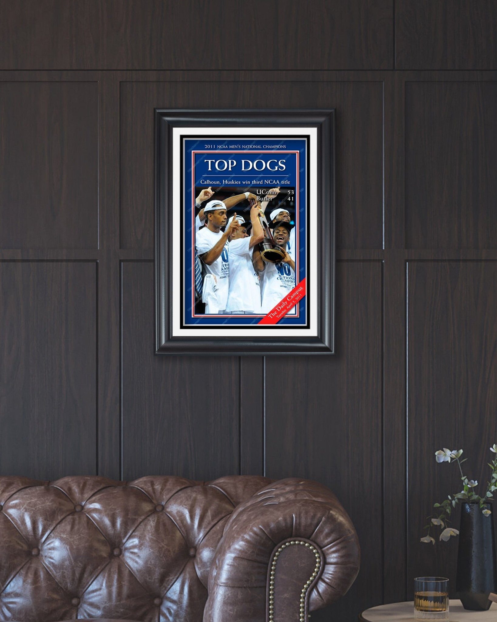 2011 UConn Huskies 'TOP DOGS' NCAA Championship Framed Newspaper - Title Game Frames