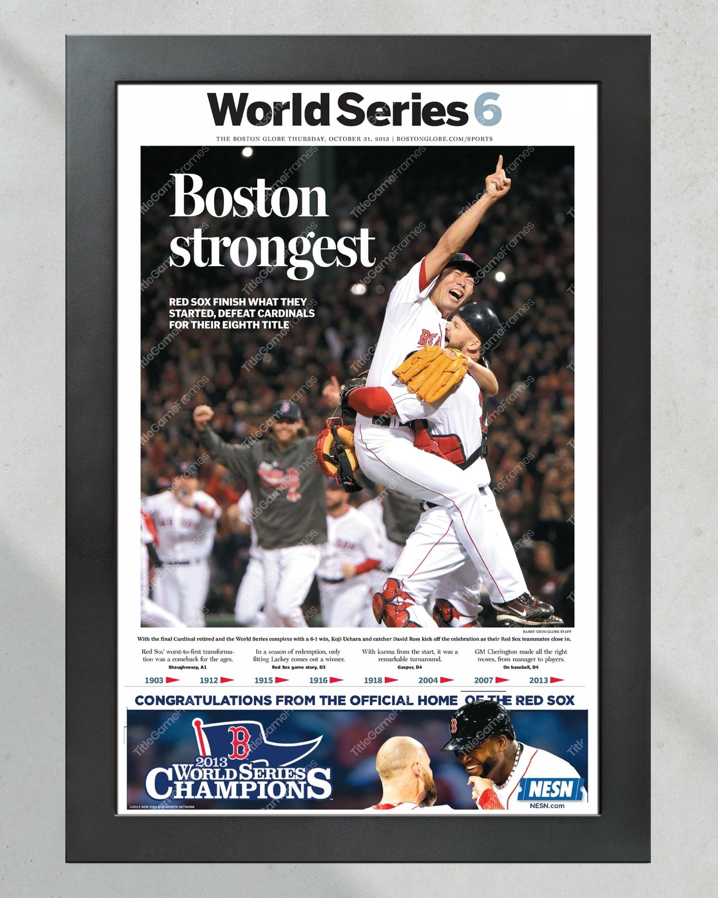 2013 Boston Red Sox World Series Champions Framed Newspaper Front Page - Title Game Frames