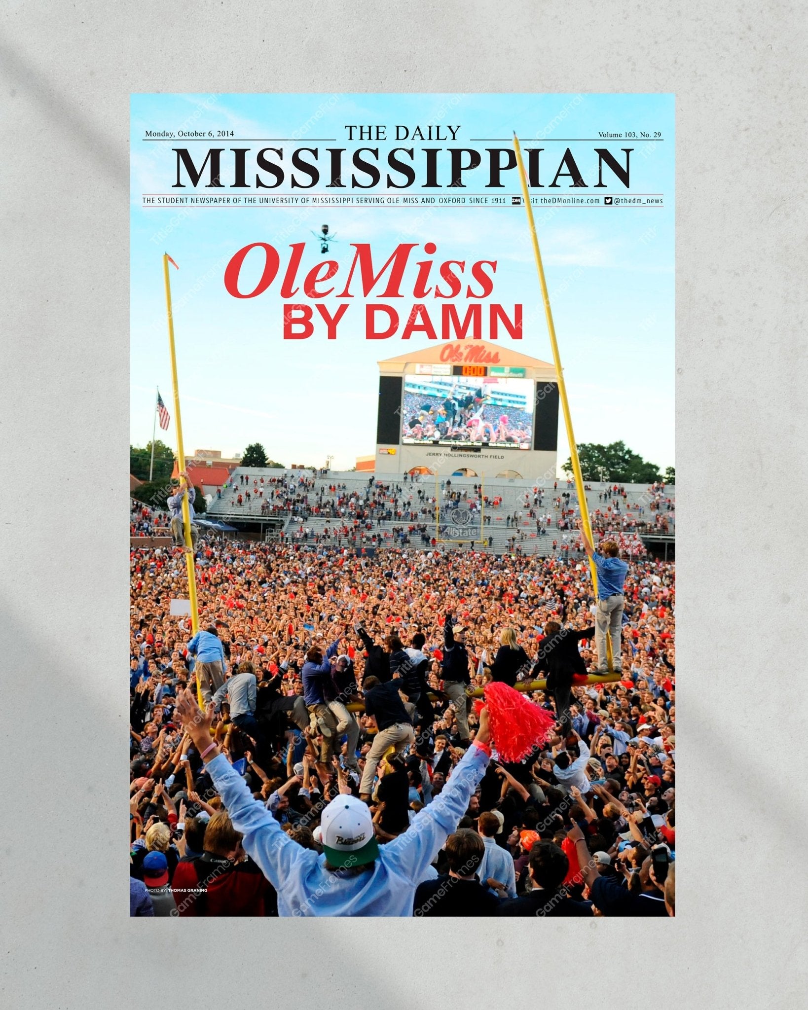 2014 Ole Miss Upsets Alabama Crimson Tide Framed Front Page Newspaper Print - Title Game Frames