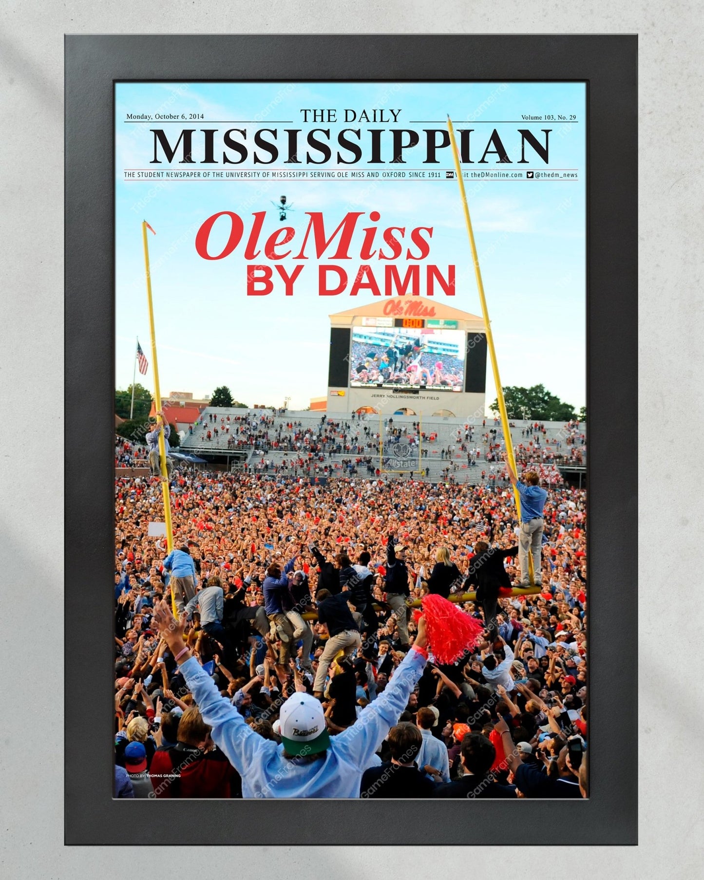 2014 Ole Miss Upsets Alabama Crimson Tide Framed Front Page Newspaper Print - Title Game Frames