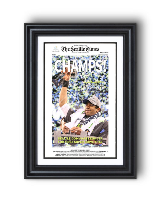 2014 Seattle Seahawks Super Bowl XLVIII Framed Front Page Newspaper Print - Title Game Frames