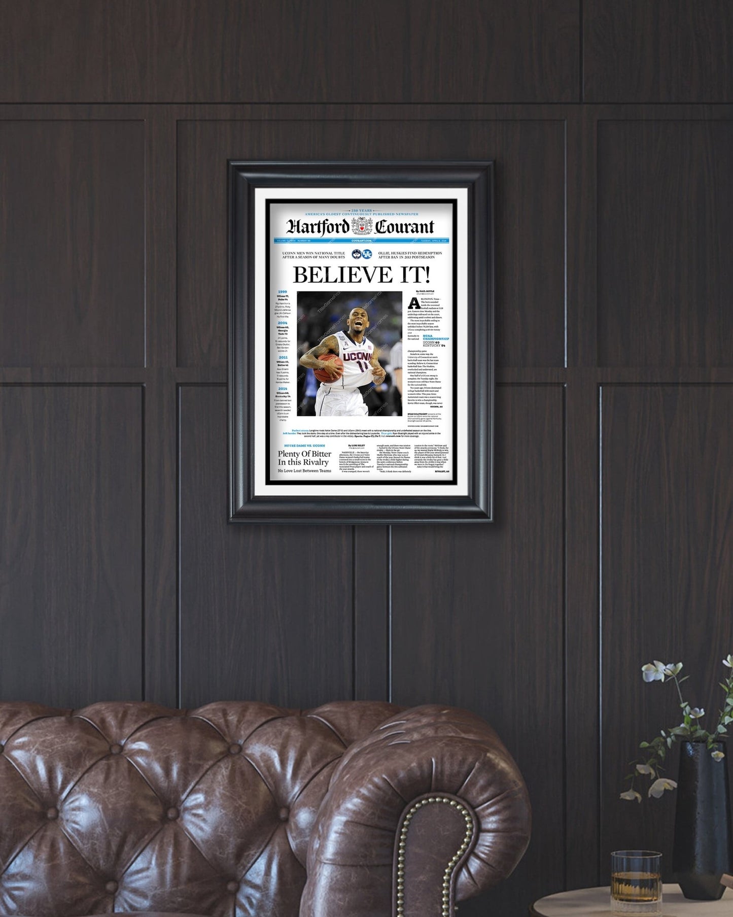 2014 UConn Huskies NCAA College Basketball Champions 'BELIEVE IT!' Framed Front Page Newspaper - Title Game Frames