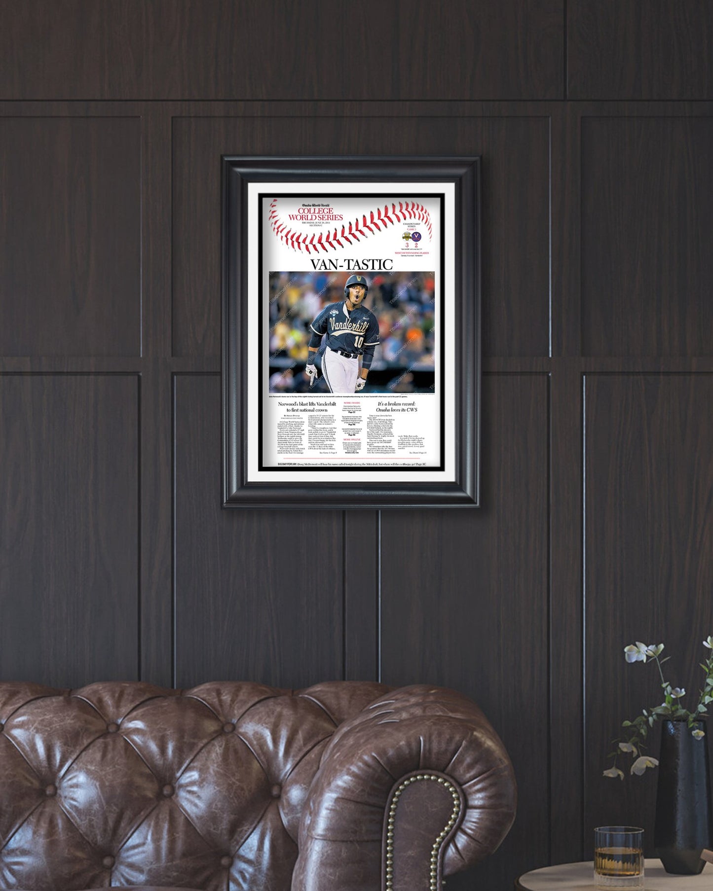 2014 Vanderbilt Commodores' Historic NCAA World Series Victory Framed Newspaper Print - Title Game Frames