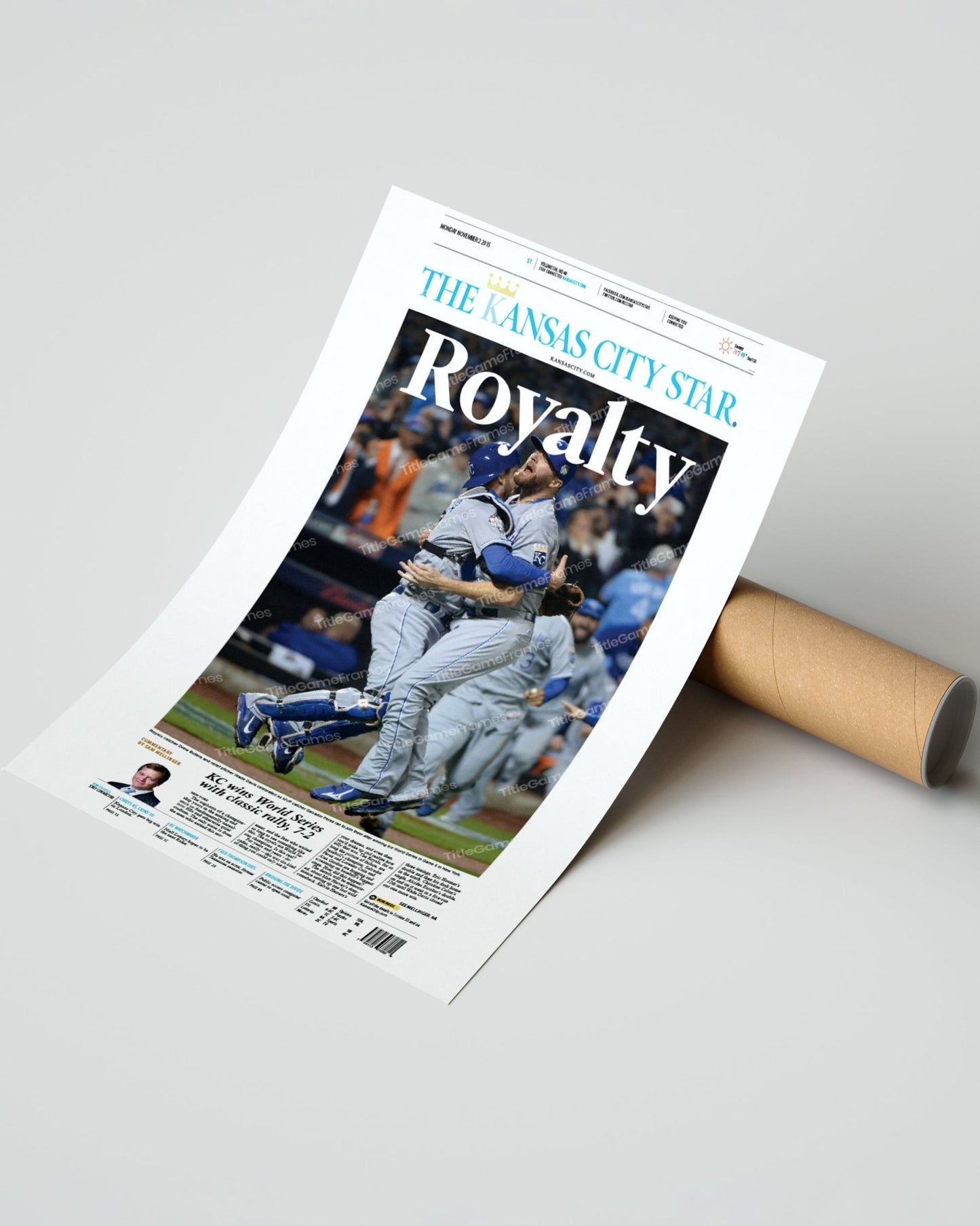 2015 Kansas City Royals World Series championship High Quality Framed Newspaper Print Kauffman Stadium - Title Game Frames