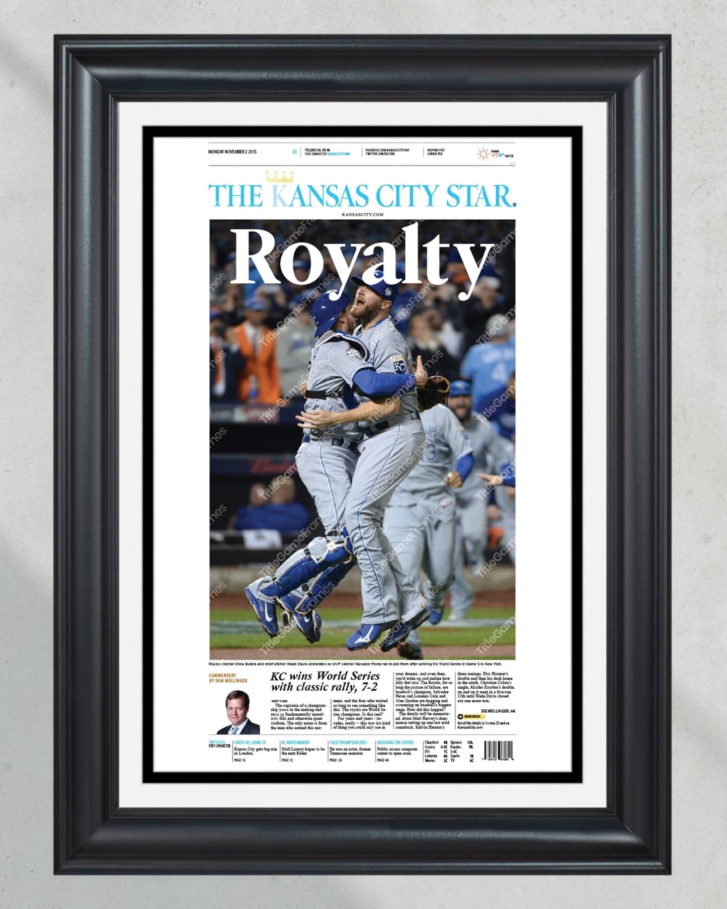 2015 Kansas City Royals World Series championship High Quality Framed Newspaper Print Kauffman Stadium - Title Game Frames