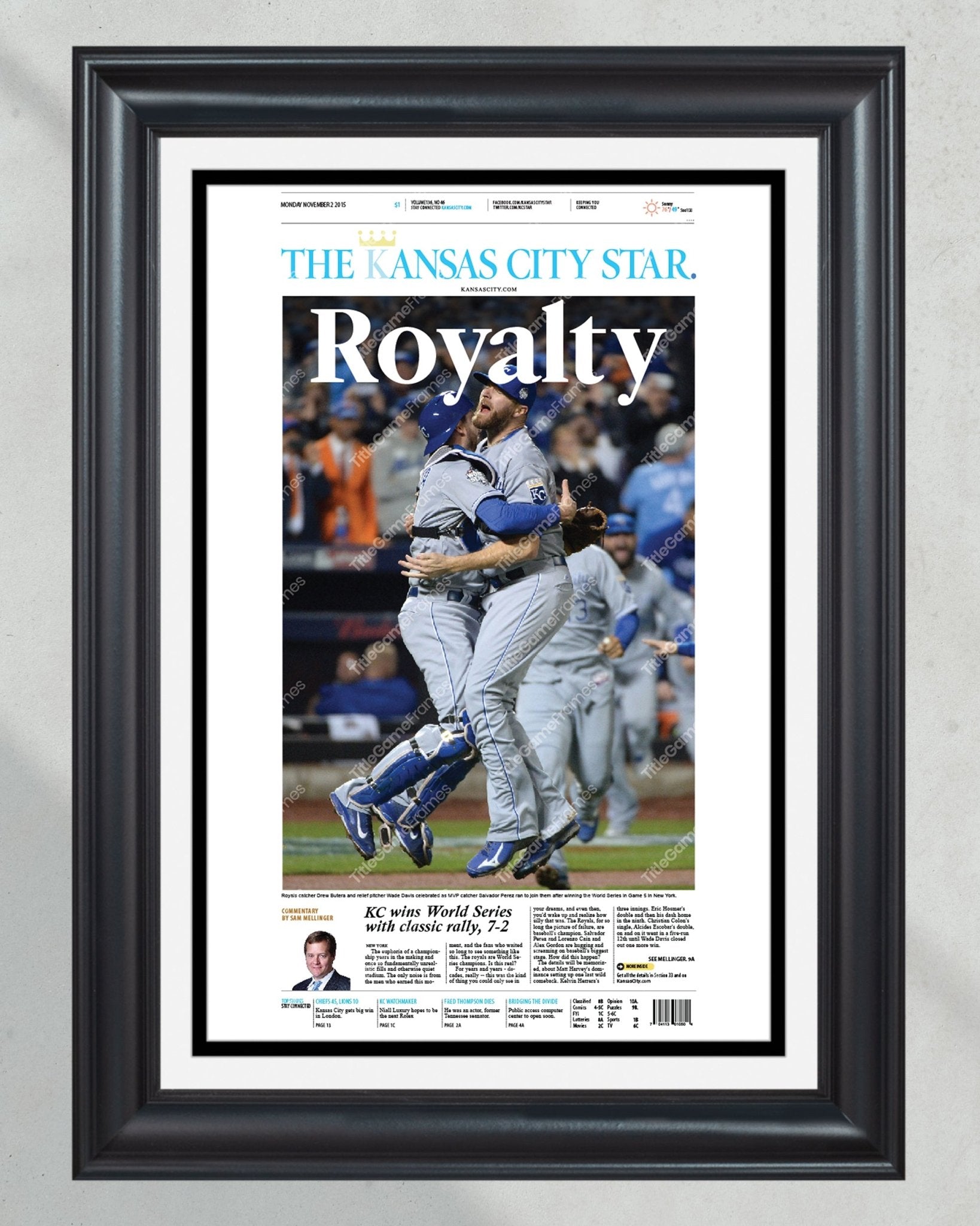 2015 Kansas City Royals World Series championship High Quality Framed Newspaper Print Kauffman Stadium - Title Game Frames