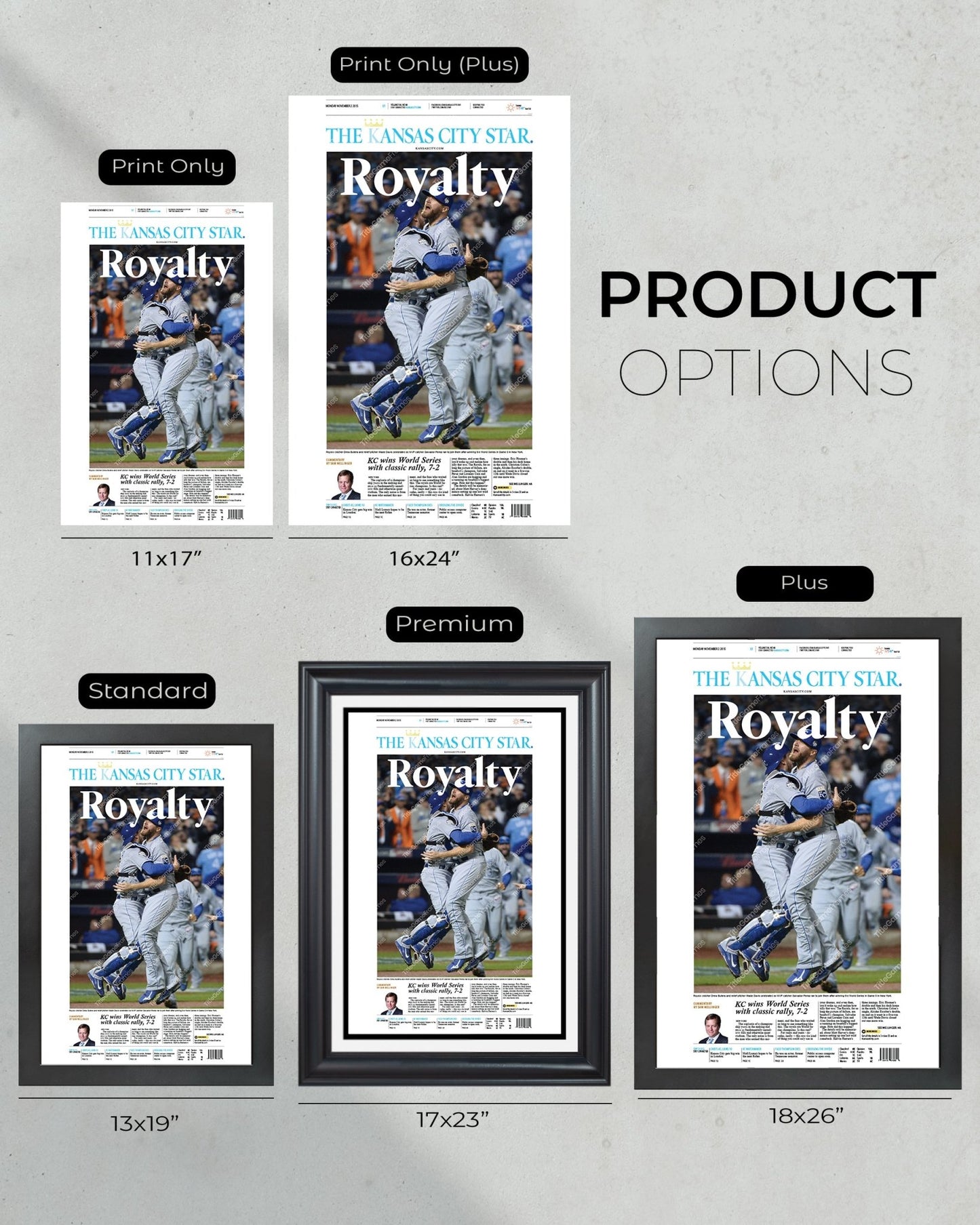 2015 Kansas City Royals World Series championship High Quality Framed Newspaper Print Kauffman Stadium - Title Game Frames