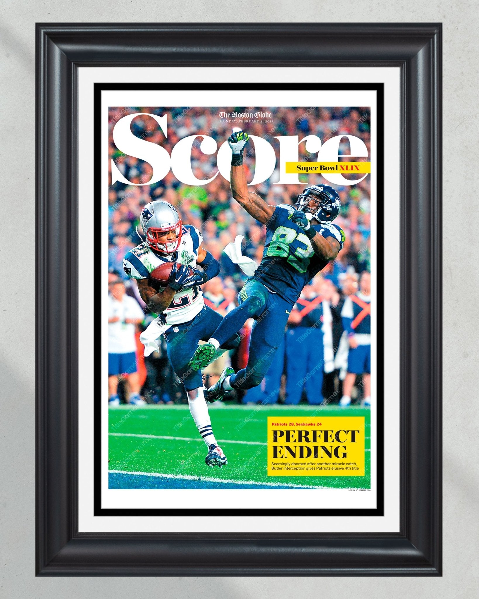 2015 New England Patriots Super Bowl XLIX Framed Newspaper Front Page Print - Title Game Frames