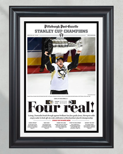 2016 Pittsburgh Penguins Stanley Cup Champions Framed Newspaper Cover Print Sidney Crosby - Title Game Frames