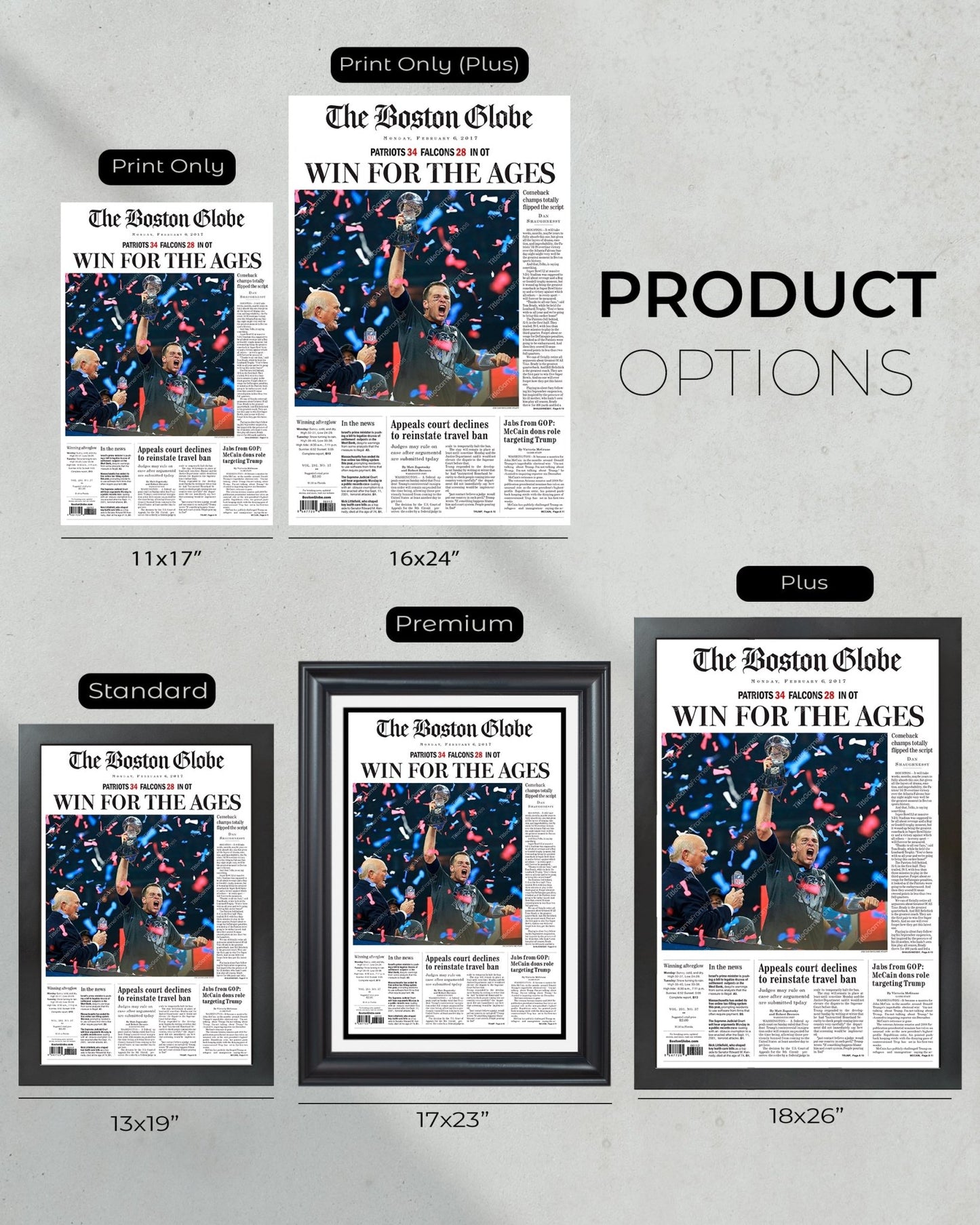 2017 New England Patriots Framed Super Bowl 51 Front Page Print, Patriots Comeback Gillette Stadium - Title Game Frames