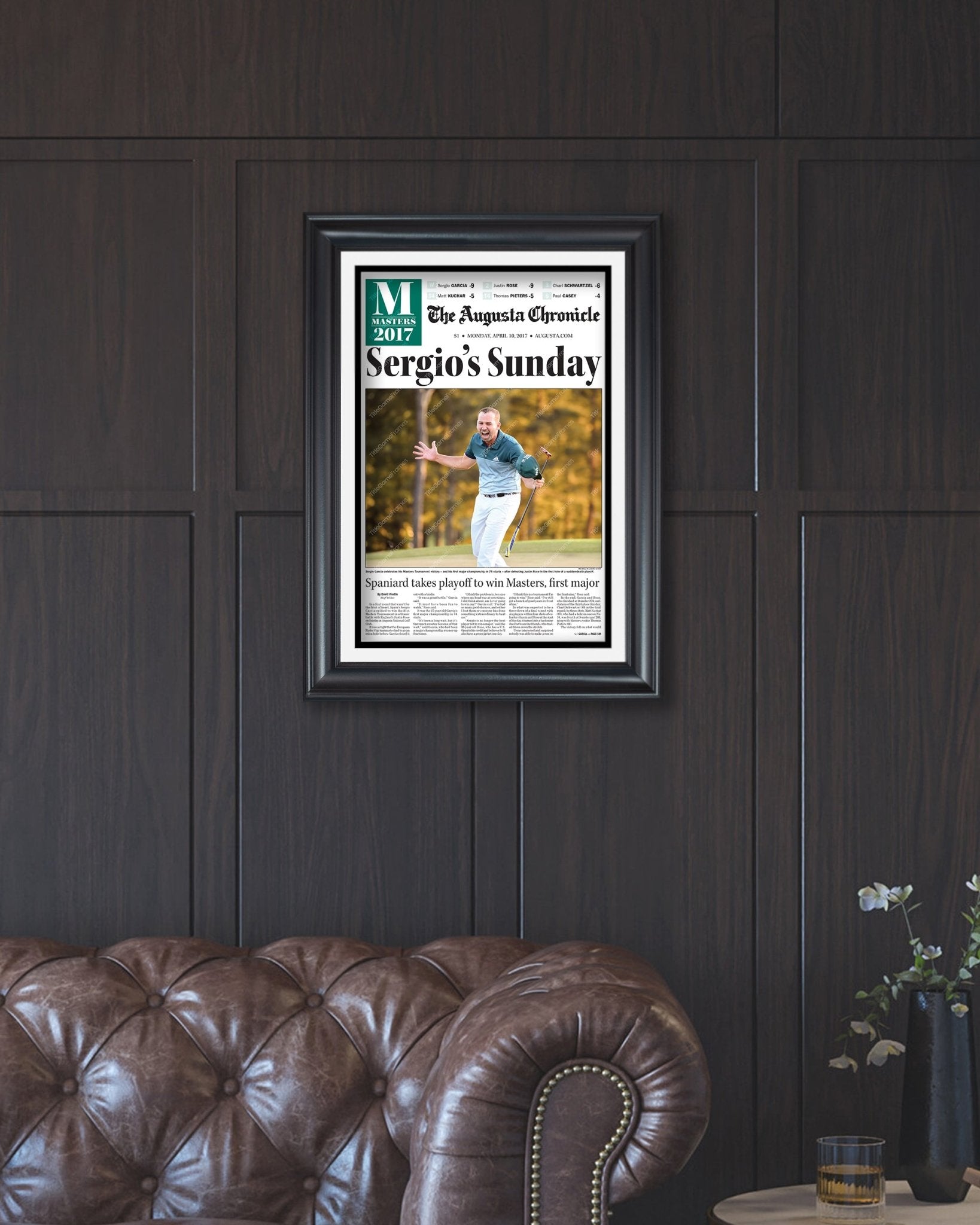 2017 PGA Masters Champion Sergio Garcia Framed Front Page Newspaper Print - Title Game Frames