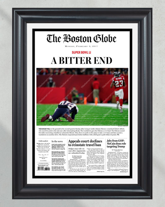 2017 Super Bowl LI 'A BITTER END' Misprint - Atlanta Falcons' Premature Victory Framed Newspaper - Title Game Frames