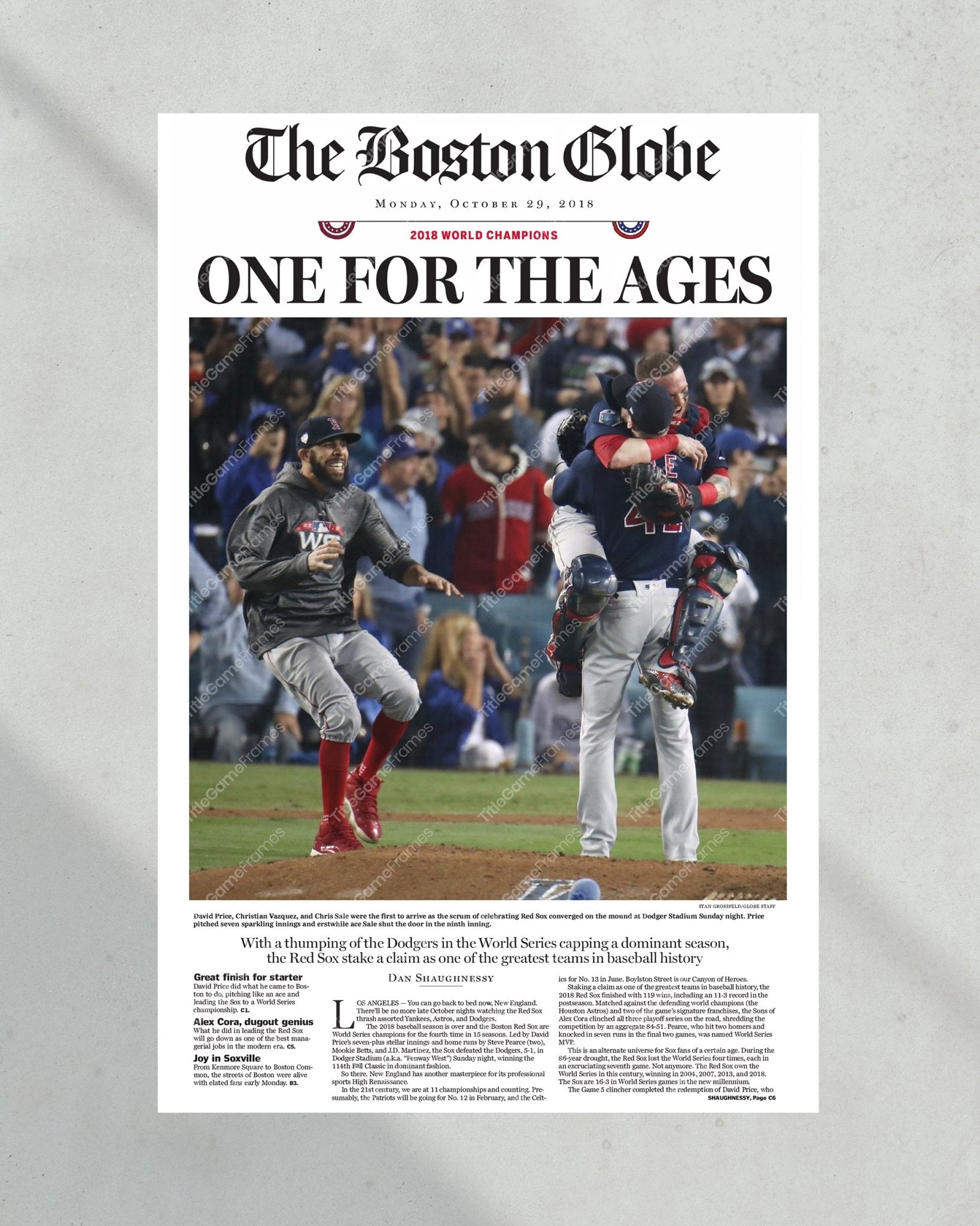 2018 Boston Red Sox World Series Framed Front Page Newspaper Print - Title Game Frames