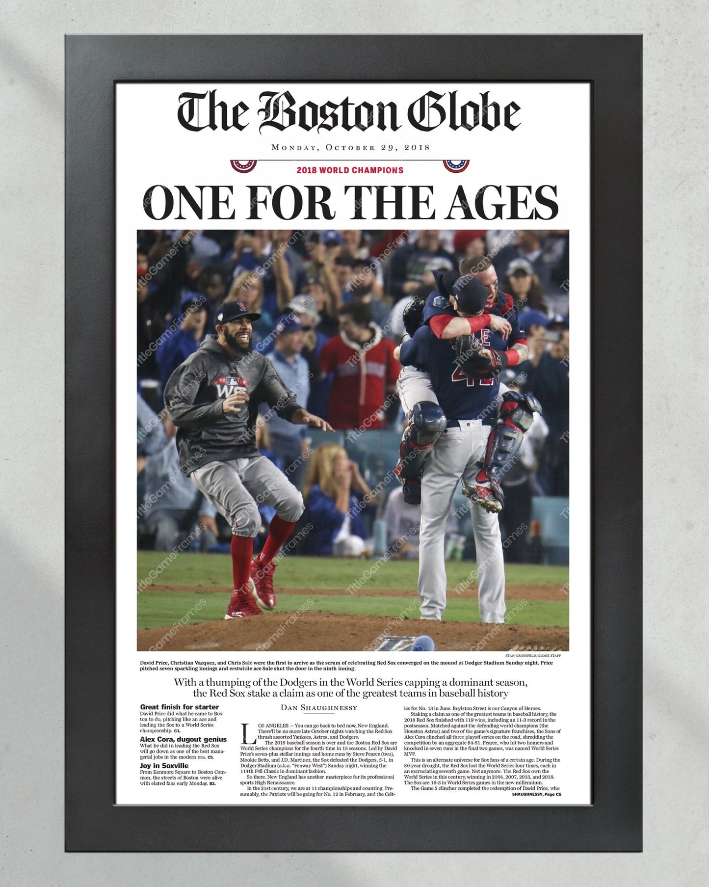 2018 Boston Red Sox World Series Framed Front Page Newspaper Print - Title Game Frames