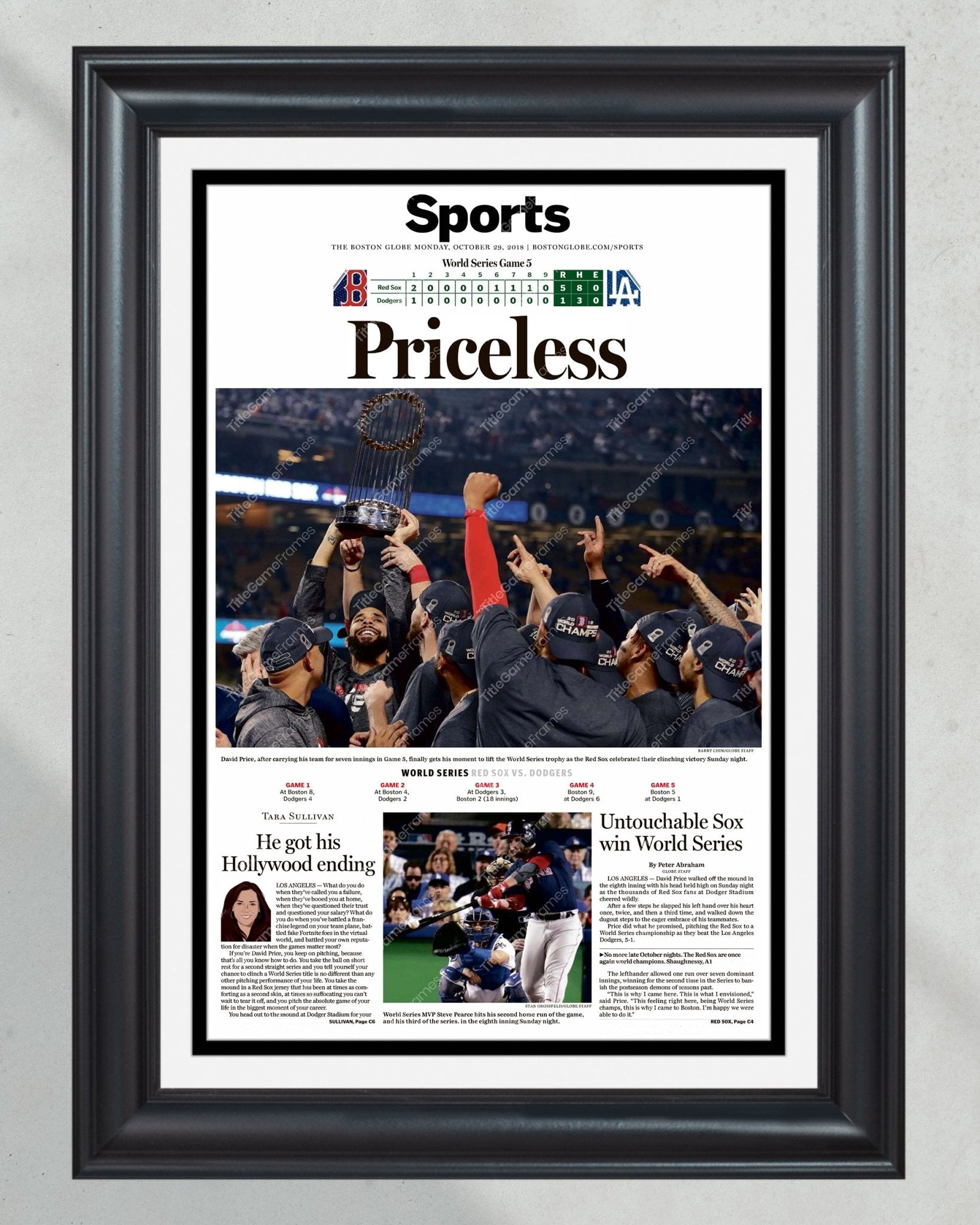 2018 Boston Red Sox World Series Framed Newspaper Front Page Print - Title Game Frames