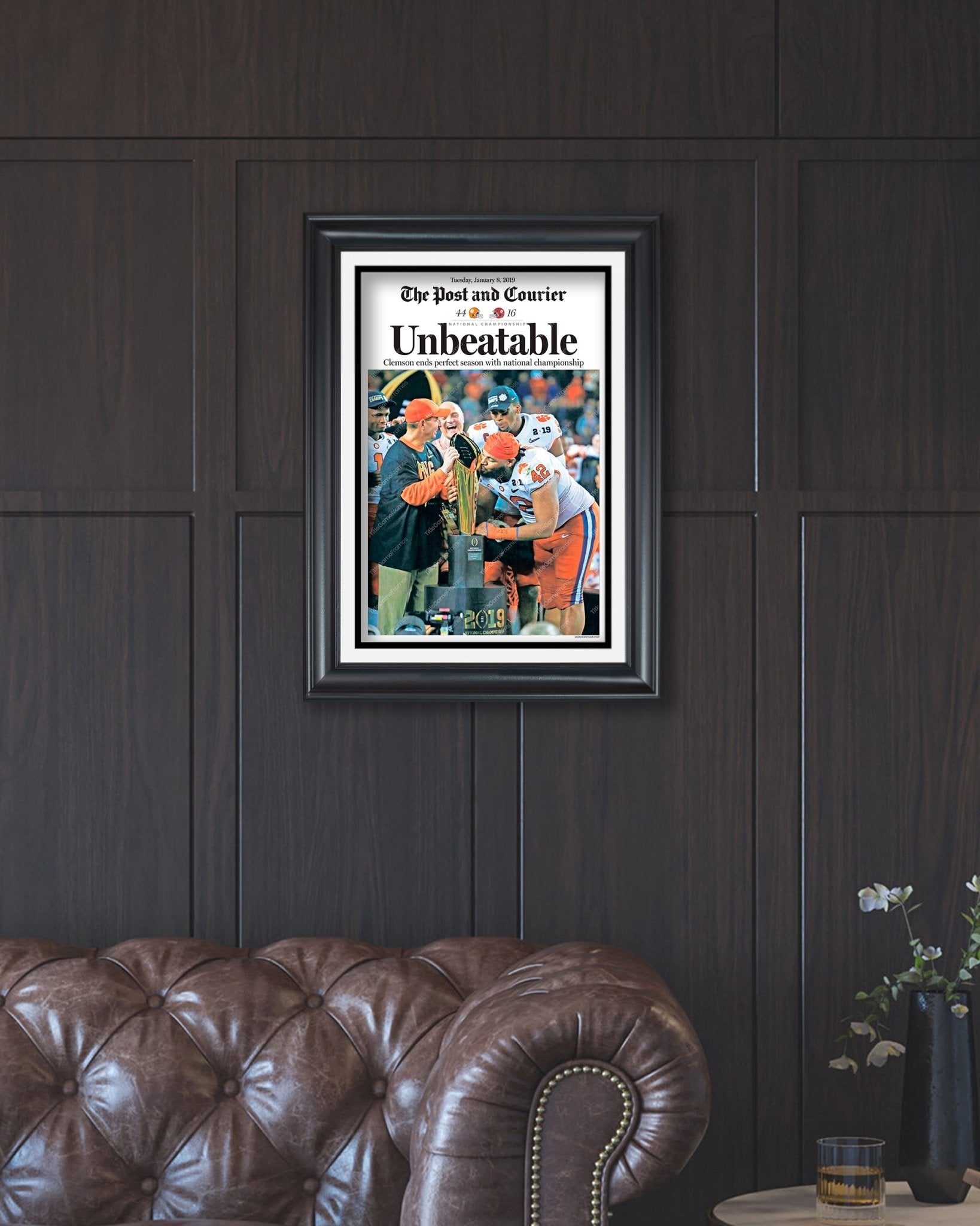 2018 Clemson Tigers NCAA College Football National Champions "Unbeatable" Framed Front Page Newspaper Print - Title Game Frames