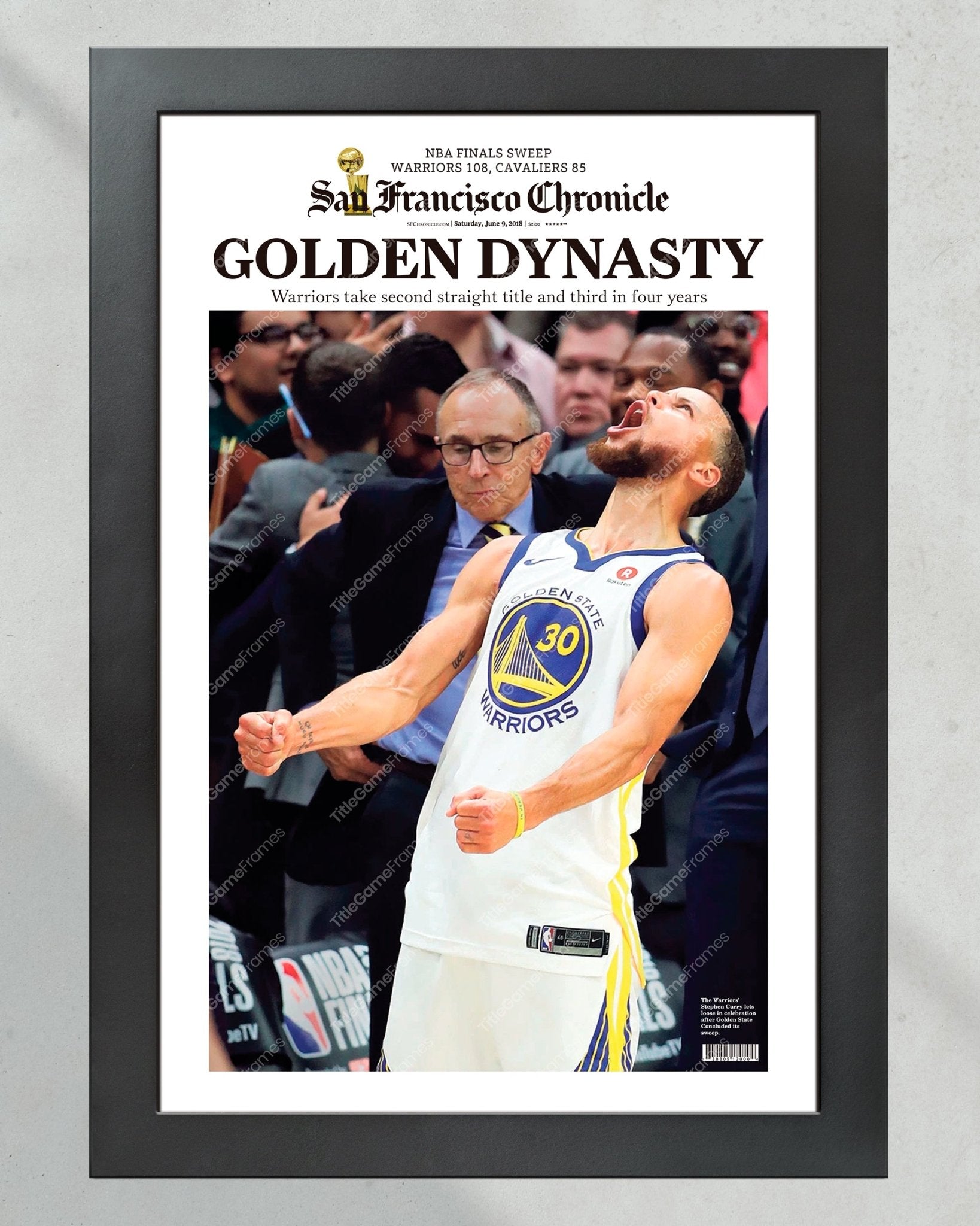 2018 Golden State Warriors NBA Champions Framed Newspaper Front Page Print Steph Curry - Title Game Frames