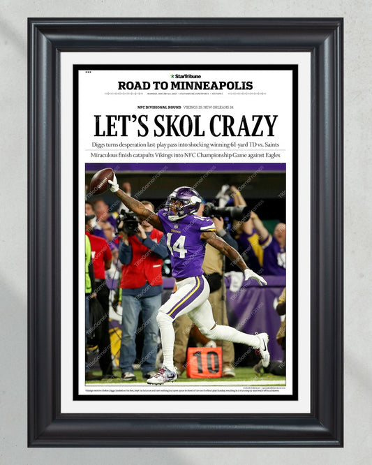 2018 Minnasota Vikings FC Divional Round "LET'S SKOL CRAZY' Framed Newspaper - Title Game Frames