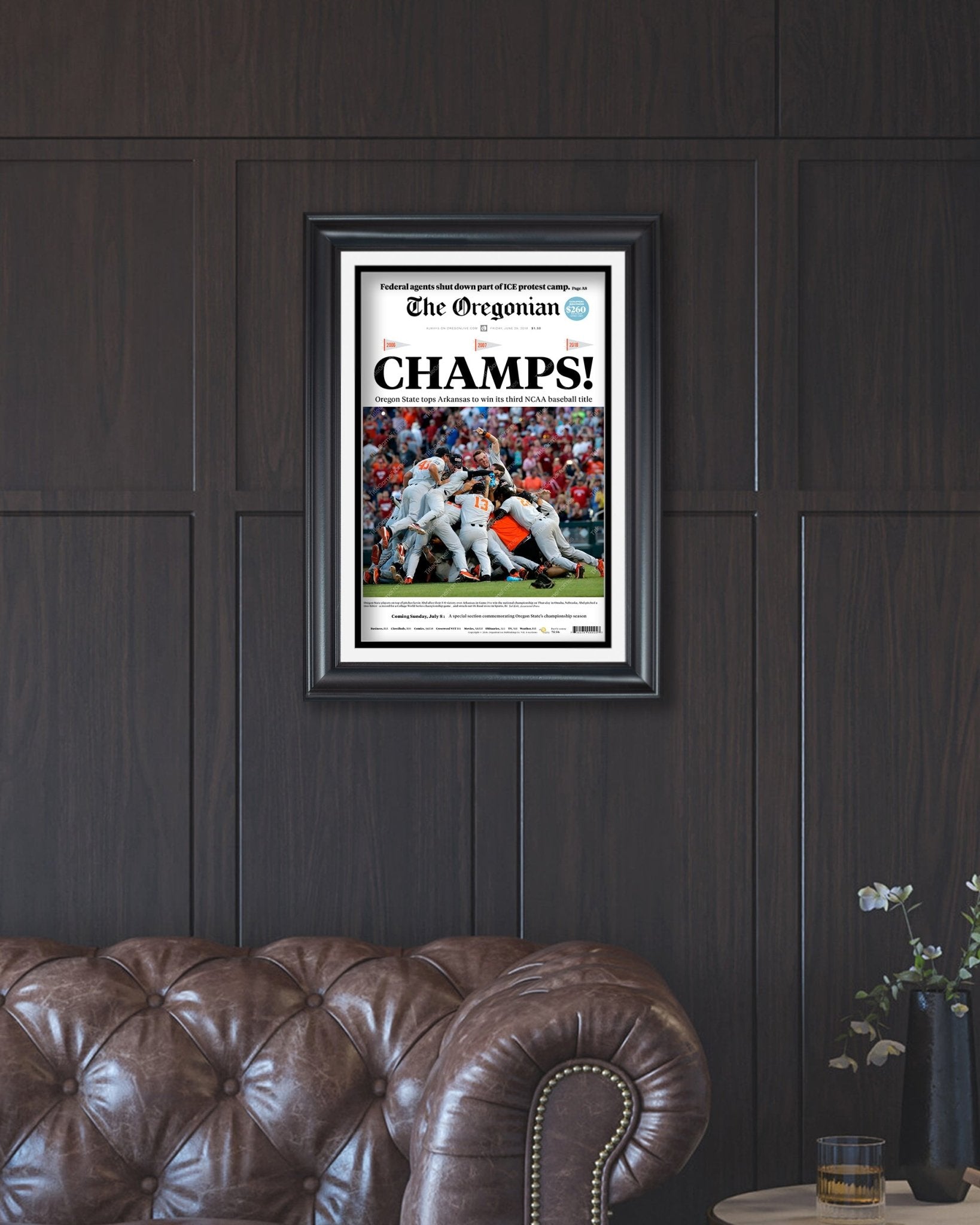 2018 Oregon State Beavers College Baseball World Series Champions Framed Front Page Newspaper Print - Title Game Frames