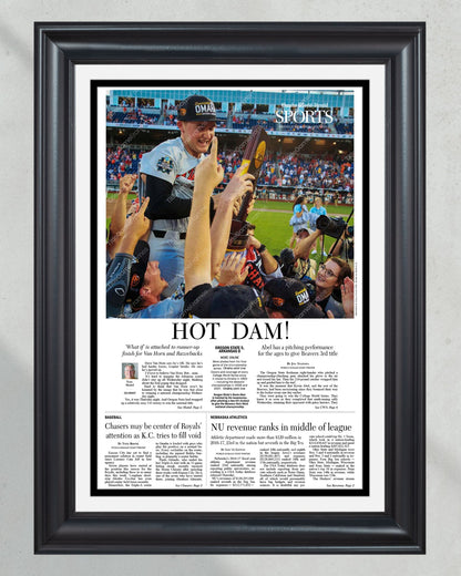 2018 Oregon State Beavers College Baseball World Series Champions 'HOT DAM!' Framed Newspaper - Title Game Frames