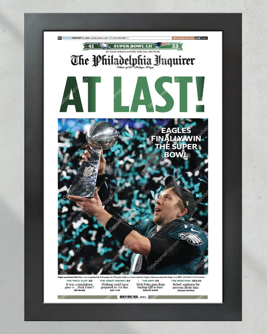 2018 Philadelphia Eagles Super Bowl LII Champions Inquirer Framed Print Lincoln Financial Field - Title Game Frames