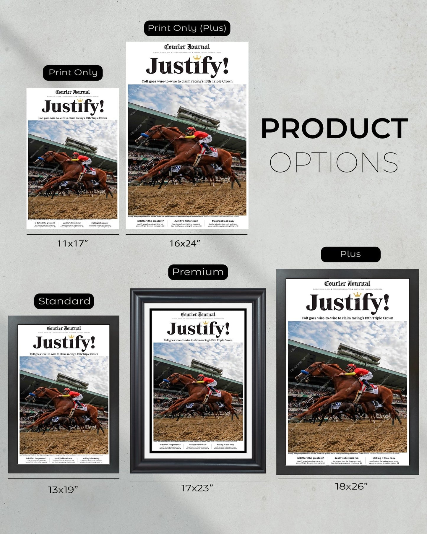 2018 Triple Crown Winner Justify Framed Front Page Newspaper Print - Title Game Frames