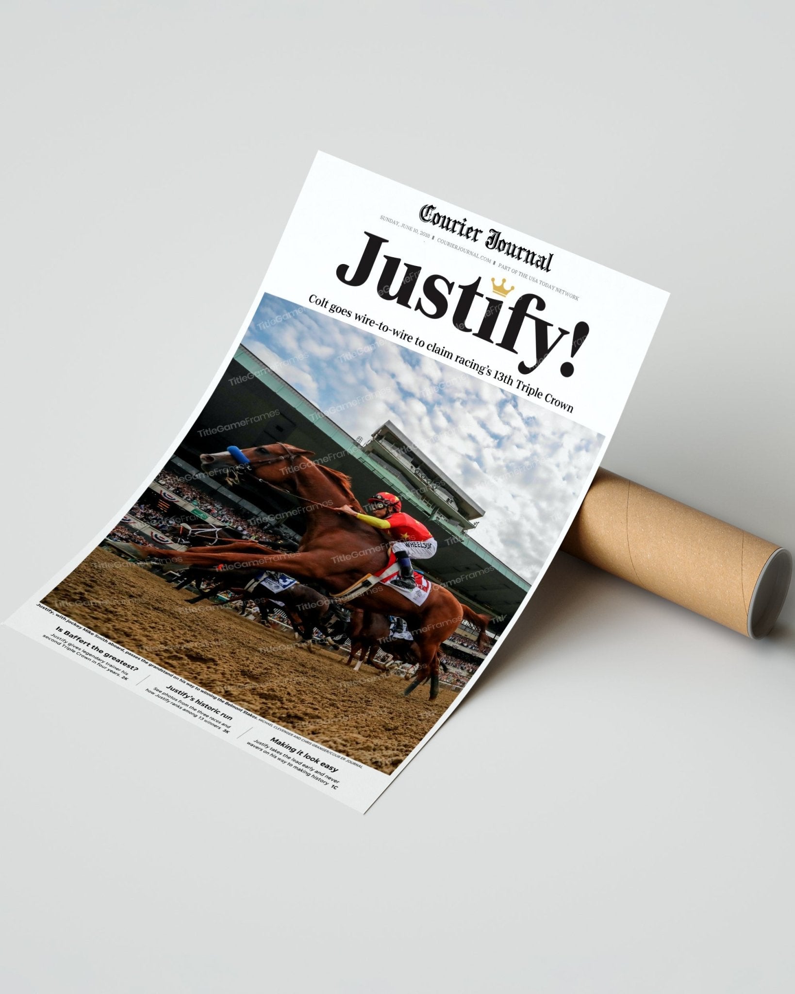 2018 Triple Crown Winner Justify Framed Front Page Newspaper Print - Title Game Frames