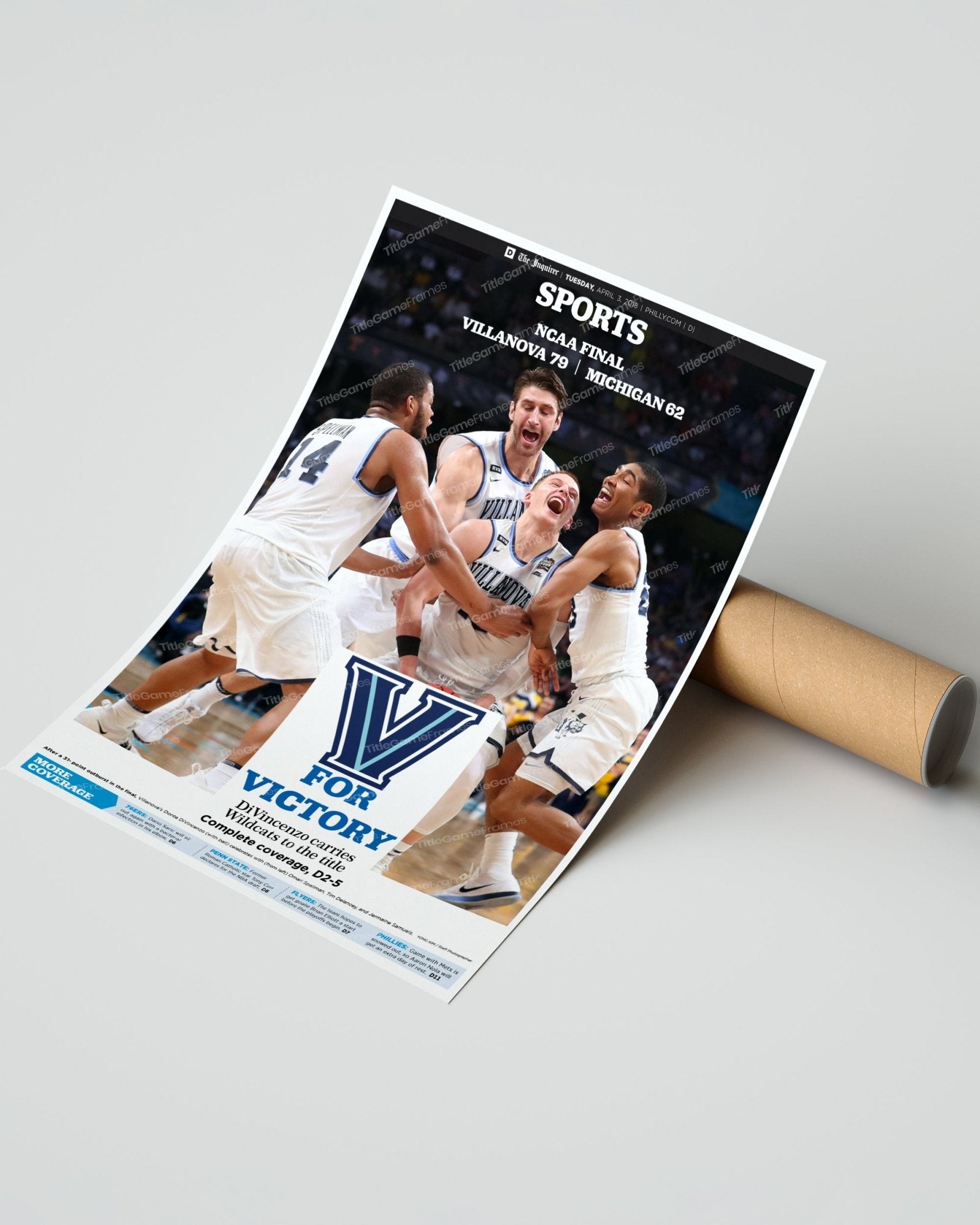 2018 Villanova Wildcats NCAA College Basketball Champions Framed Front Page Newspaper Print - Title Game Frames