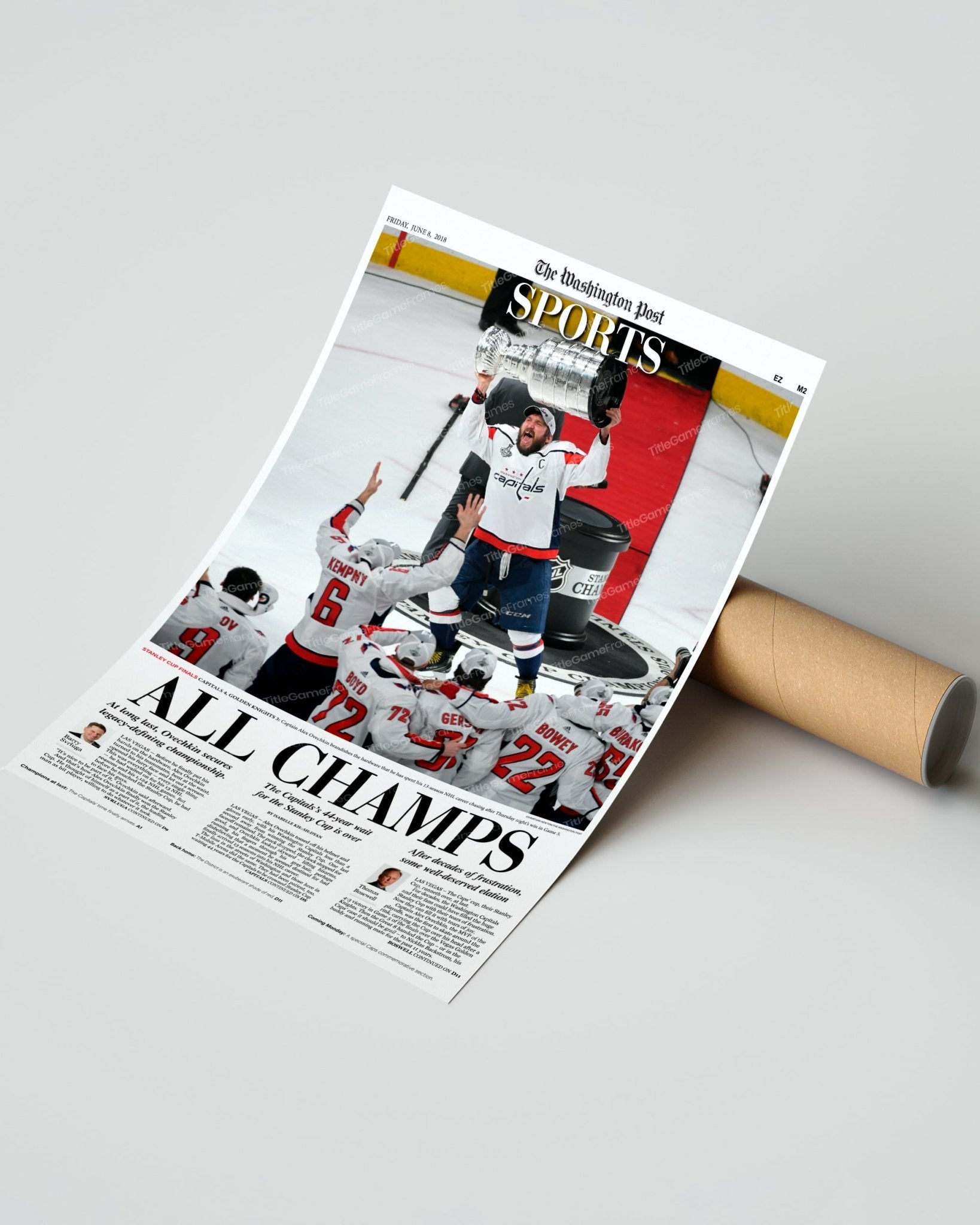 2018 Washington Capitals "All Champs" Stanley Cup Champions Framed Front Page Newspaper Print - Title Game Frames