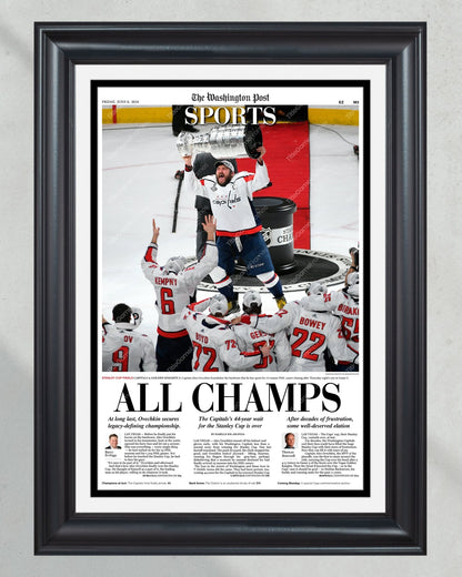 2018 Washington Capitals "All Champs" Stanley Cup Champions Framed Front Page Newspaper Print - Title Game Frames