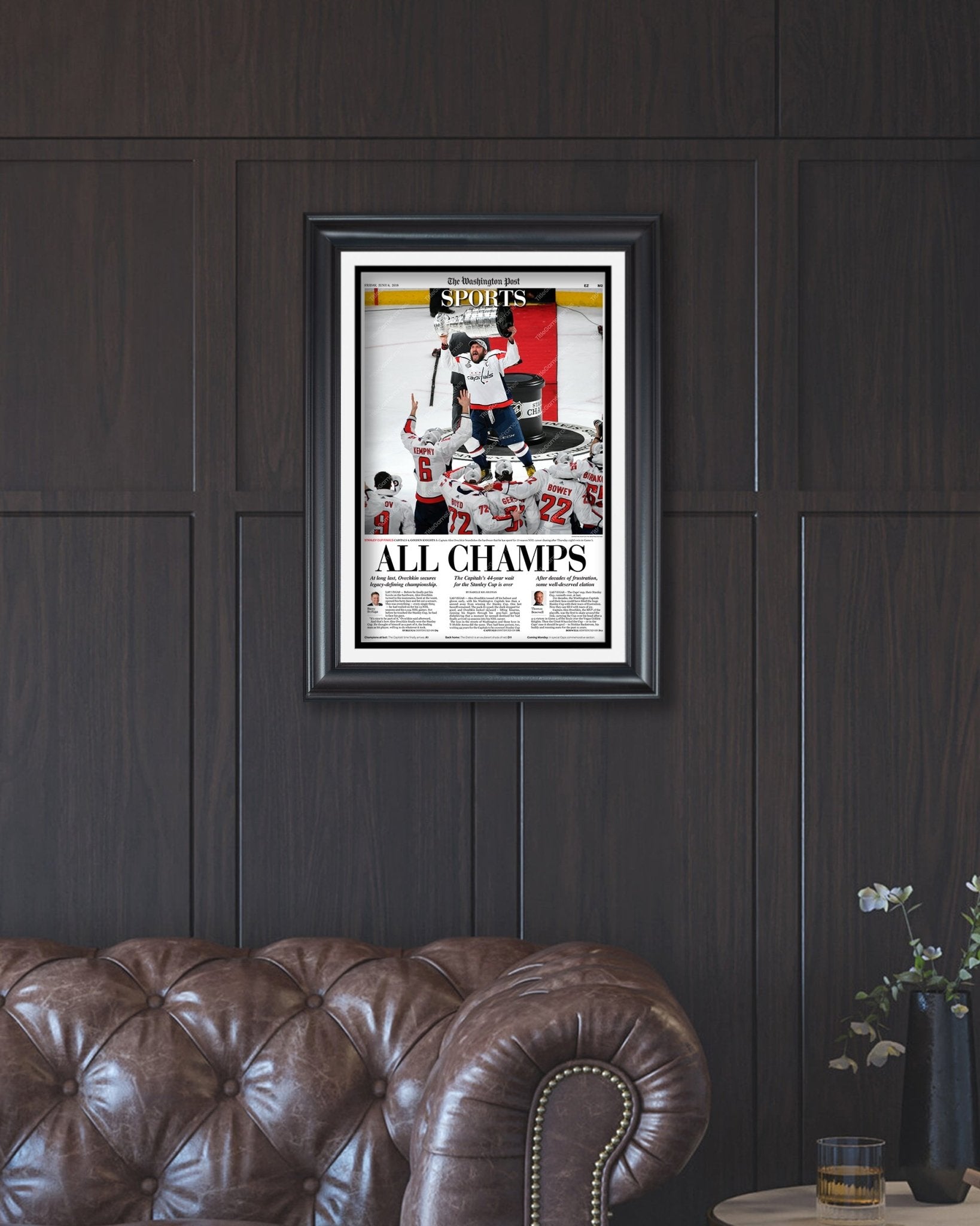 2018 Washington Capitals "All Champs" Stanley Cup Champions Framed Front Page Newspaper Print - Title Game Frames