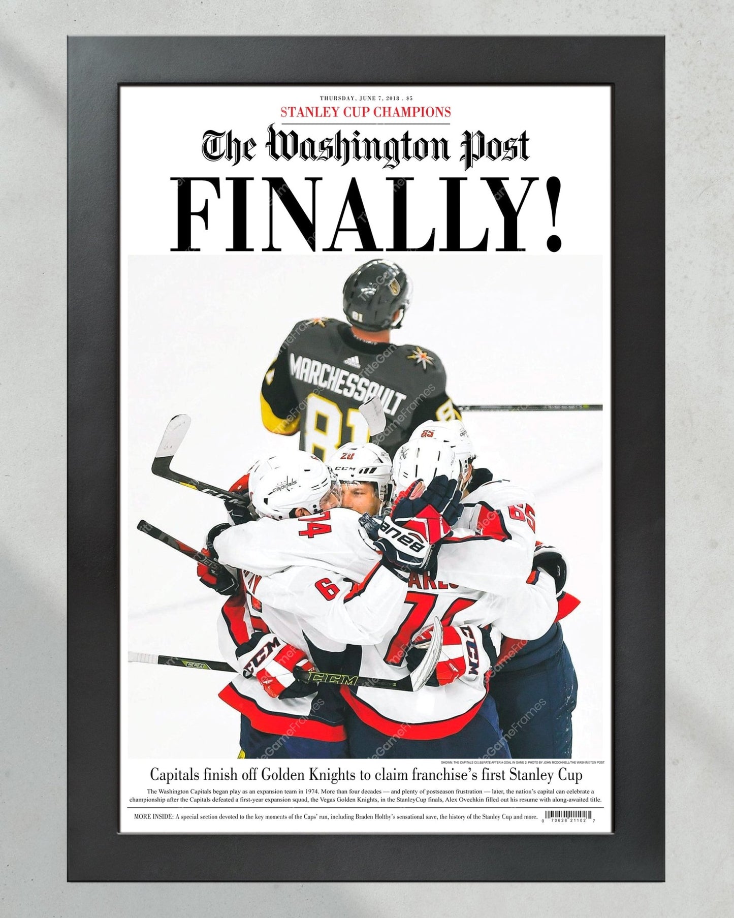 2018 Washington capitals Stanley Cup newspaper front page print - Title Game Frames