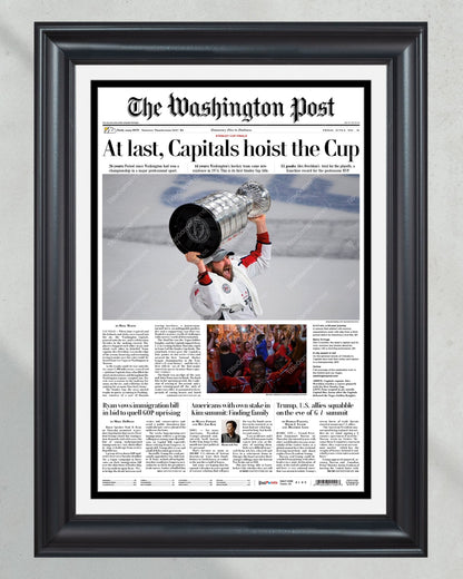 2018 Washington Capitals Stanley Cup NHL Hockey Washington Post Newspaper Framed Print - Title Game Frames