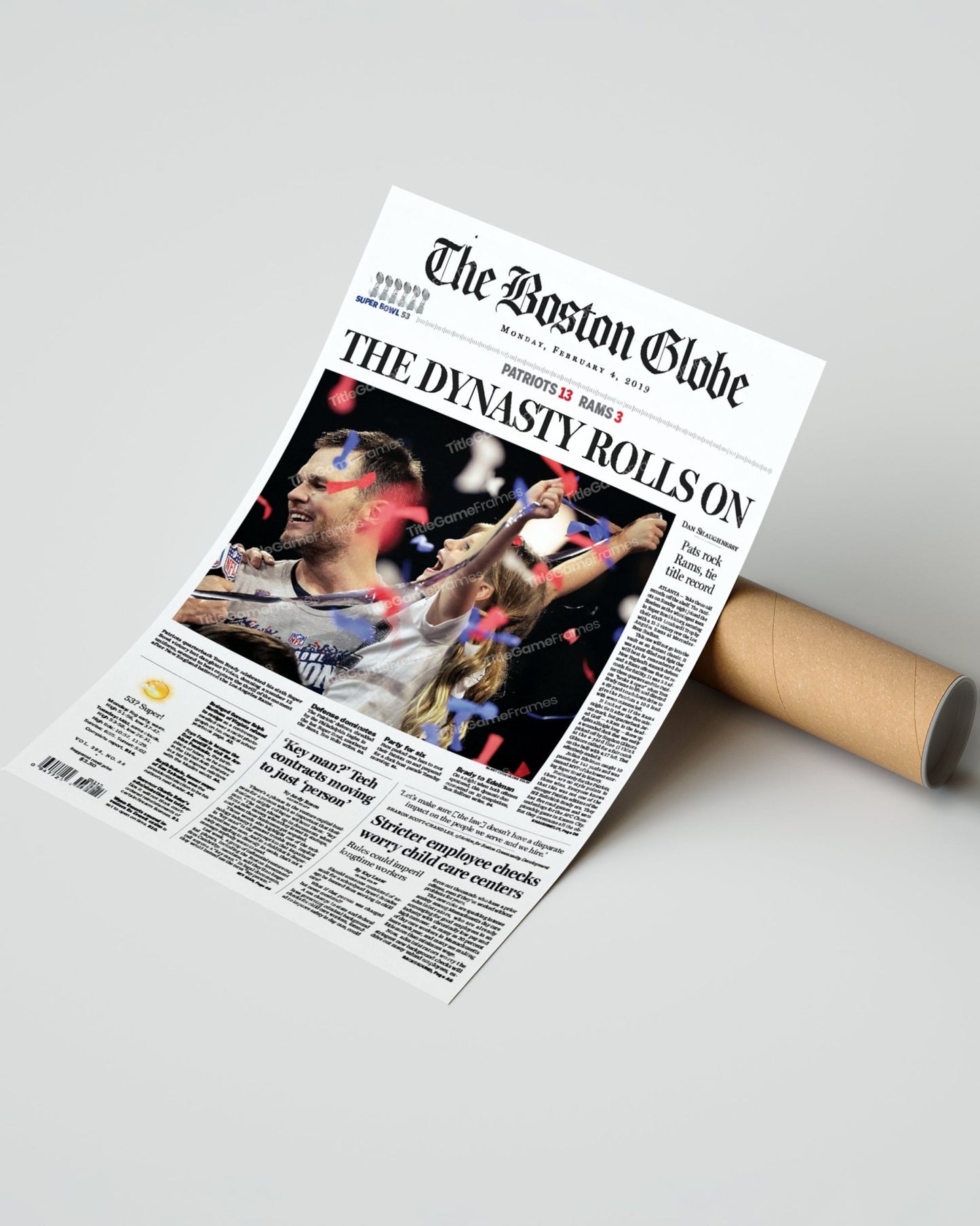 2019 New England Patriots Super Bowl Framed Newspaper Front Page Newspaper Print - Title Game Frames