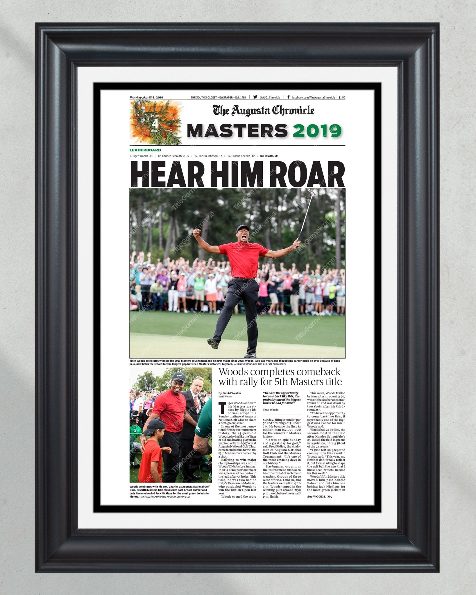 2019 Tiger Woods Masters Champion Framed Newspaper Print - Title Game Frames