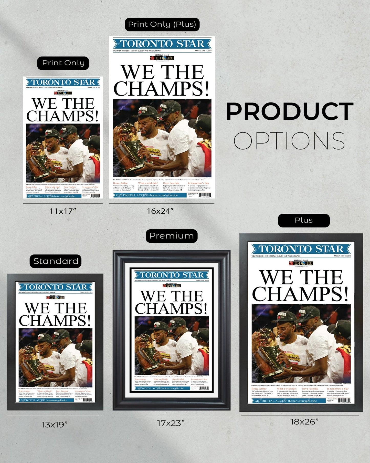 2019 Toronto Raptors NBA championship Framed Newspaper Cover Print - Title Game Frames