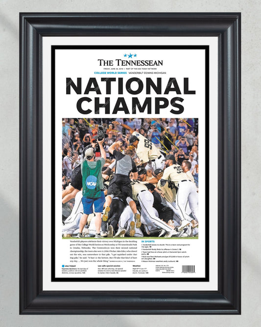 2019 Vanderbilt University NCAA College Baseball World Series Champions Framed Front Page Newspaper Print - Title Game Frames