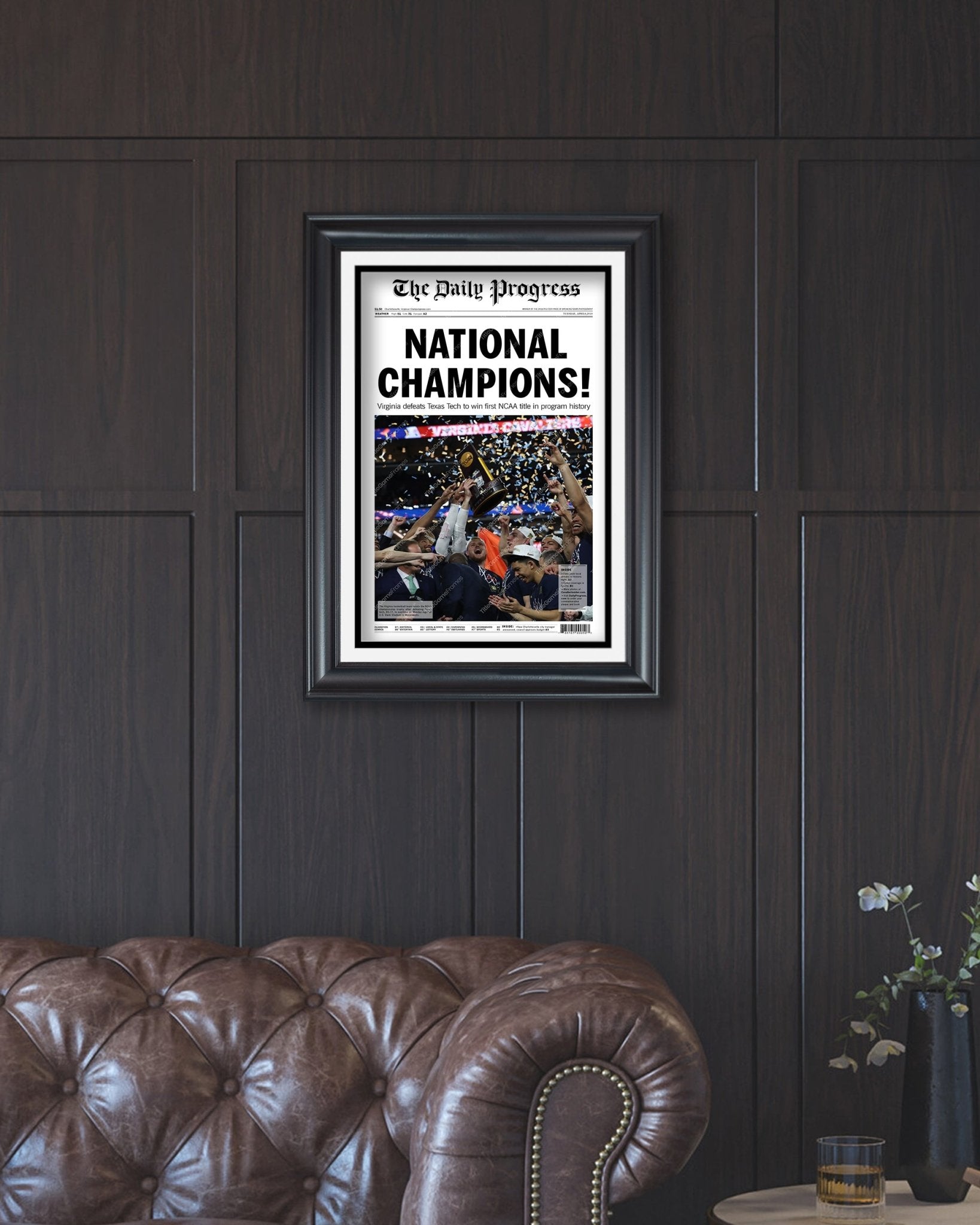2019 Virginia Cavaliers NCAA College Basketball Champions Framed Front Page Newspaper Print - Title Game Frames