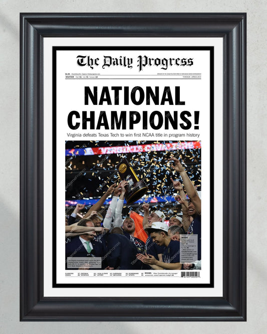 2019 Virginia Cavaliers NCAA College Basketball Champions Framed Front Page Newspaper Print - Title Game Frames