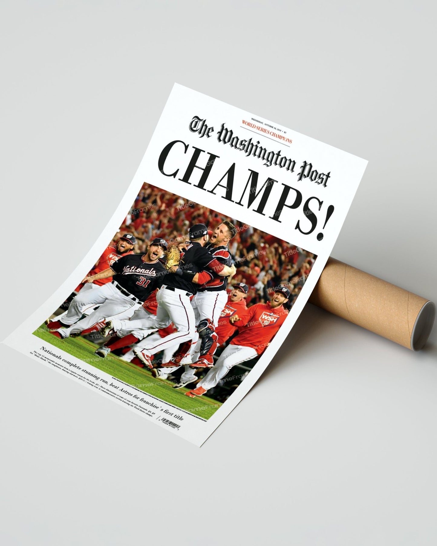 2019 Washington Nationals "Champs" World Series Baseball Champions The Washington Post Newspaper Framed Print - Title Game Frames