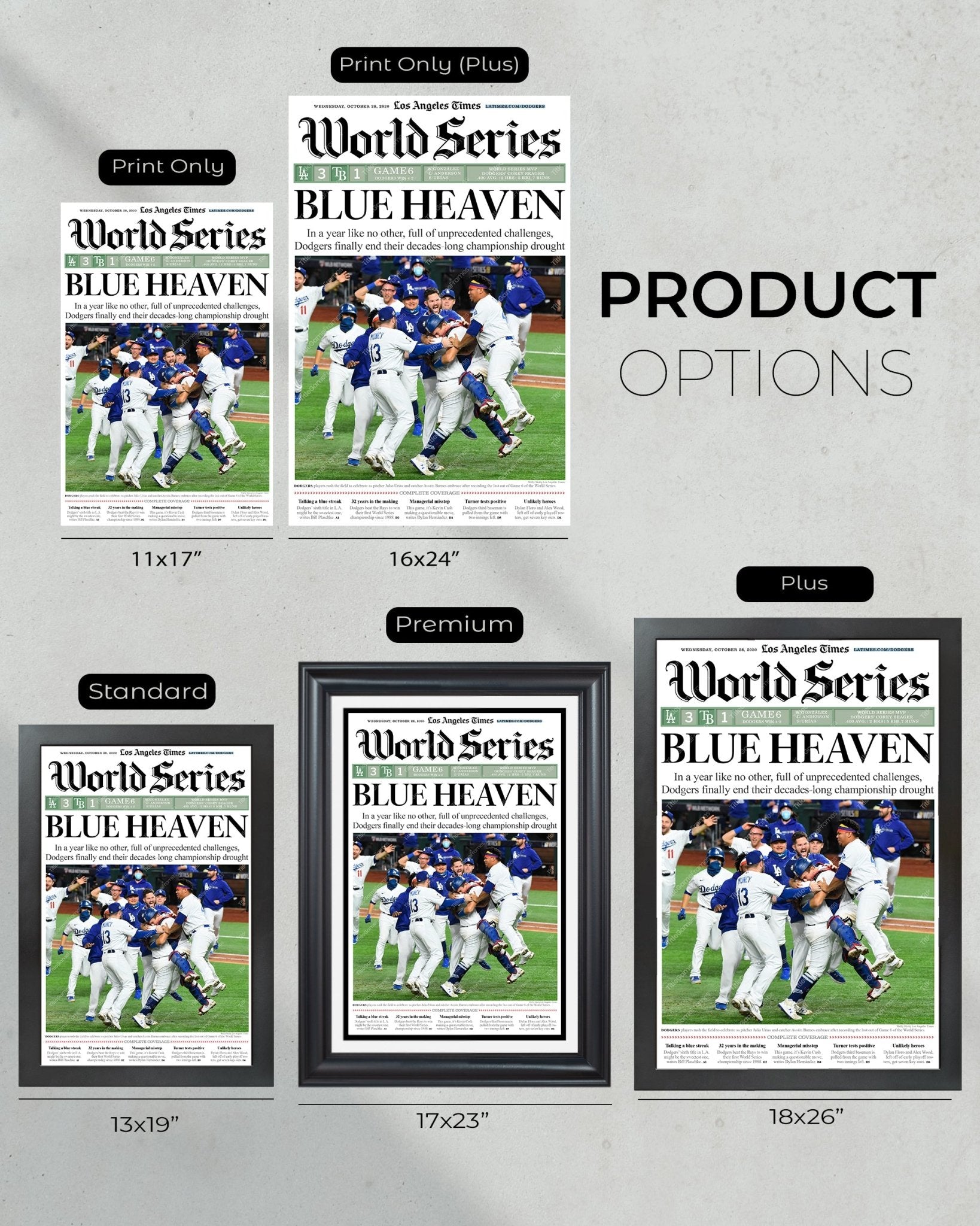 2020 L.A. Dodgers World Series Champions Framed Newspaper Cover Print - Title Game Frames