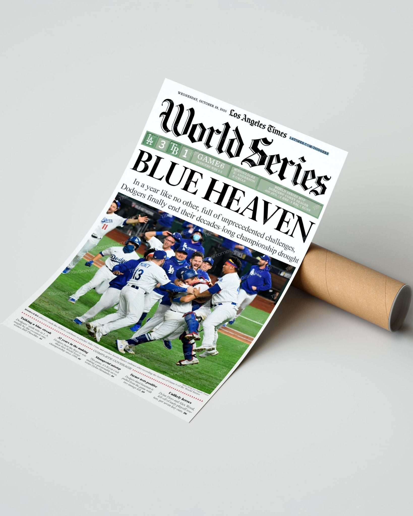 2020 L.A. Dodgers World Series Champions Framed Newspaper Cover Print - Title Game Frames