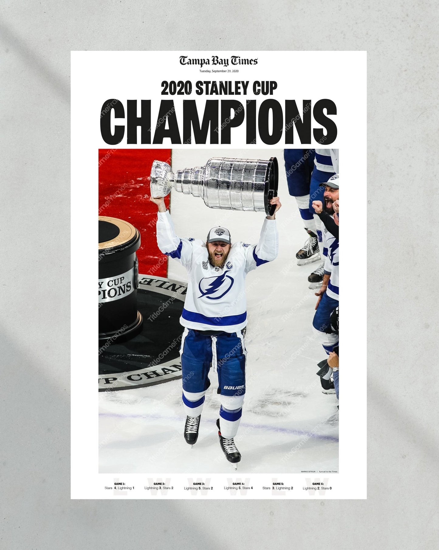 2020 Tampa Bay Lightning Stanley Cup Framed Print - Title Game Frames