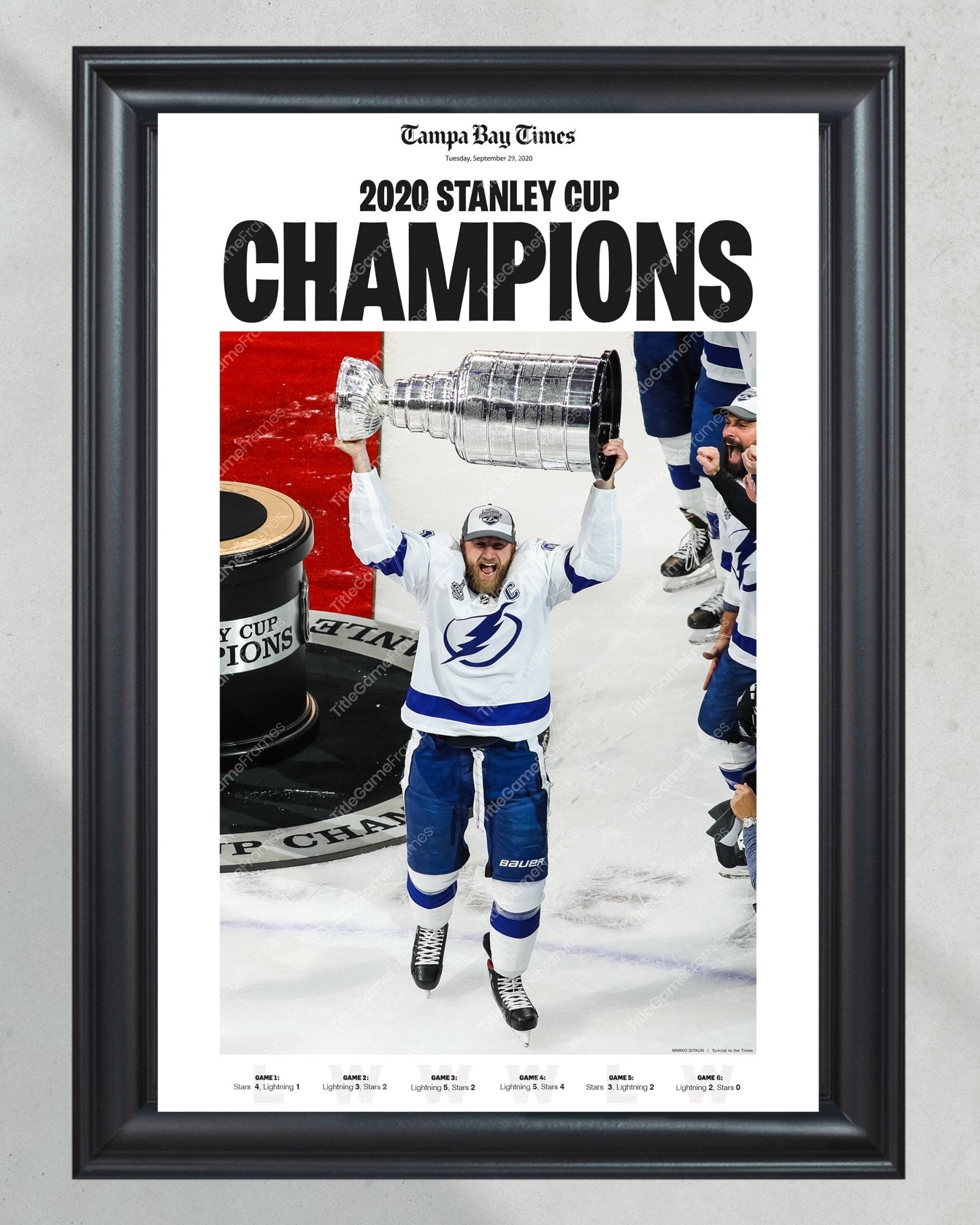 2020 Tampa Bay Lightning Stanley Cup Framed Print - Title Game Frames